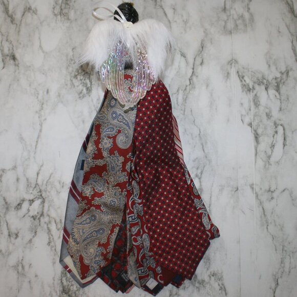 UPCYCLED Angel African American Necktie Tree Topper Table Centerpiece X-mas Red - Picture 3 of 11